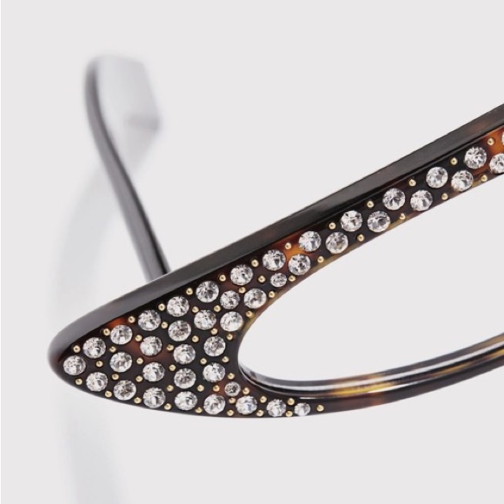 GUCCI 56MM Crystal Embellished Asymmetrical Cat Eye Havana Sunglasses - Picture 10 of 16